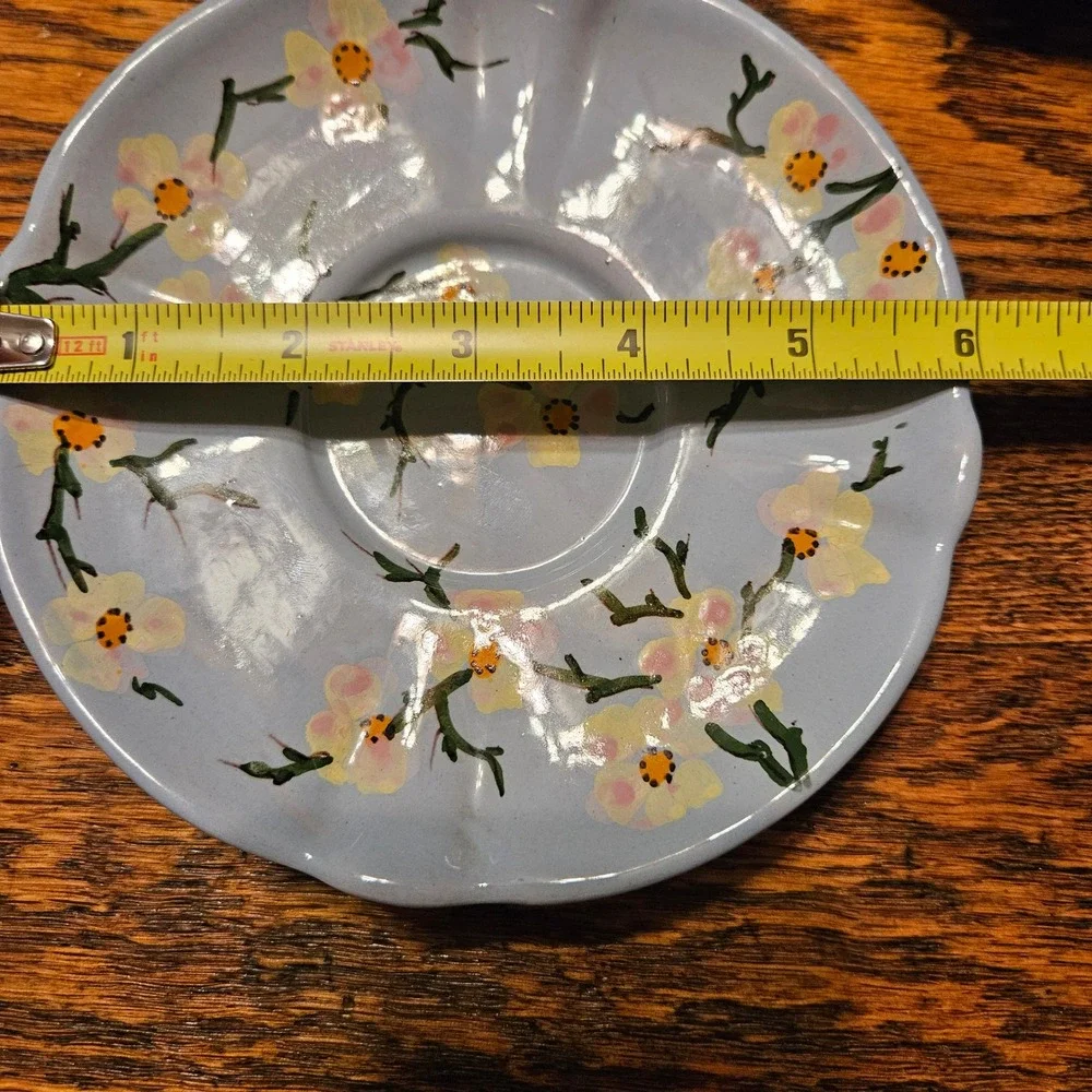 FB Italy Vintage Hand Painted Floral Tea Set Blue Ceramic Teapot Creamer Sugar